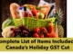 Complete List of Items Included in Canada’s Holiday GST Cut